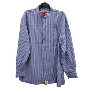 Shanghai Tang Men's Blue White Stripe Mandarin Collar Asian Knot Button Up XXL